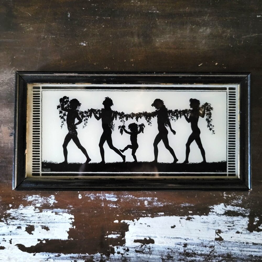 Antique "Autumn" Framed Silhouette Print Art Nouveau Tallimit 7x3